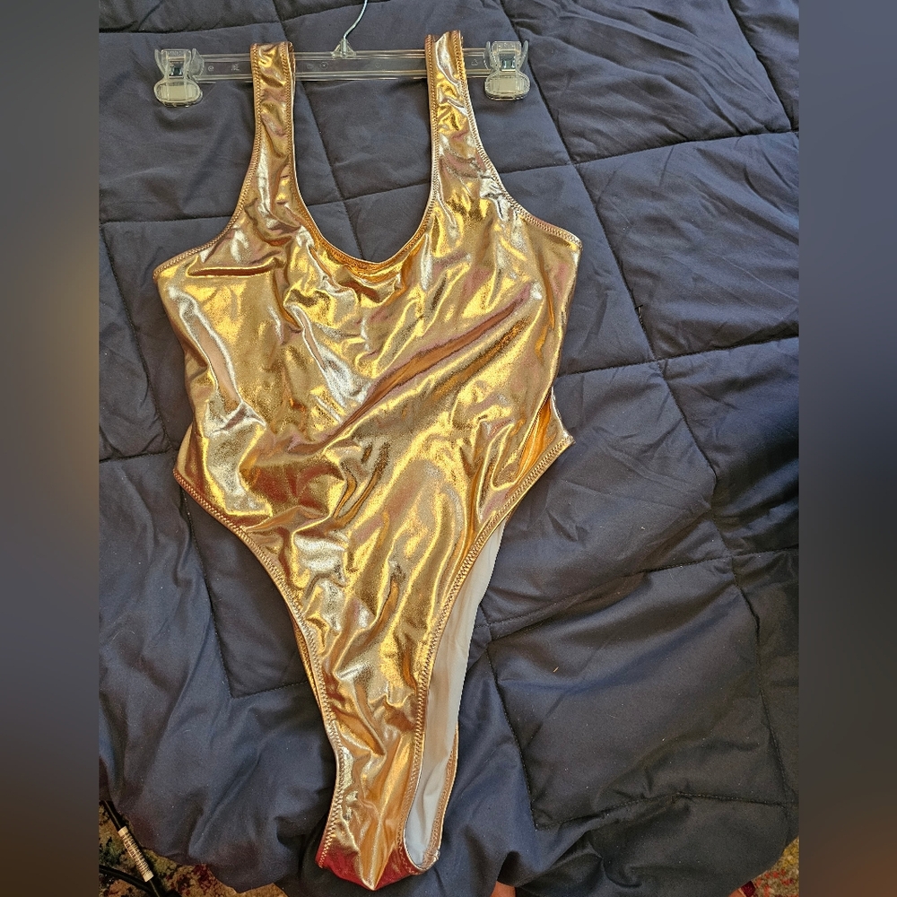Metallic Rose Gold One-Piece Swimsuit